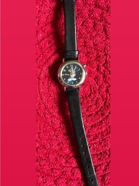 Black Leather Strap Disney Mickey Mouse Watch